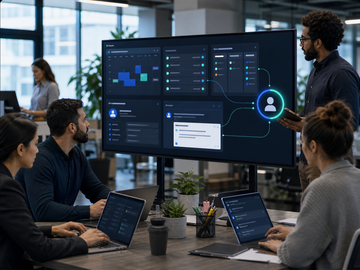 AI agent executing approved workflow actions across CRM, calendar, email, and task systems