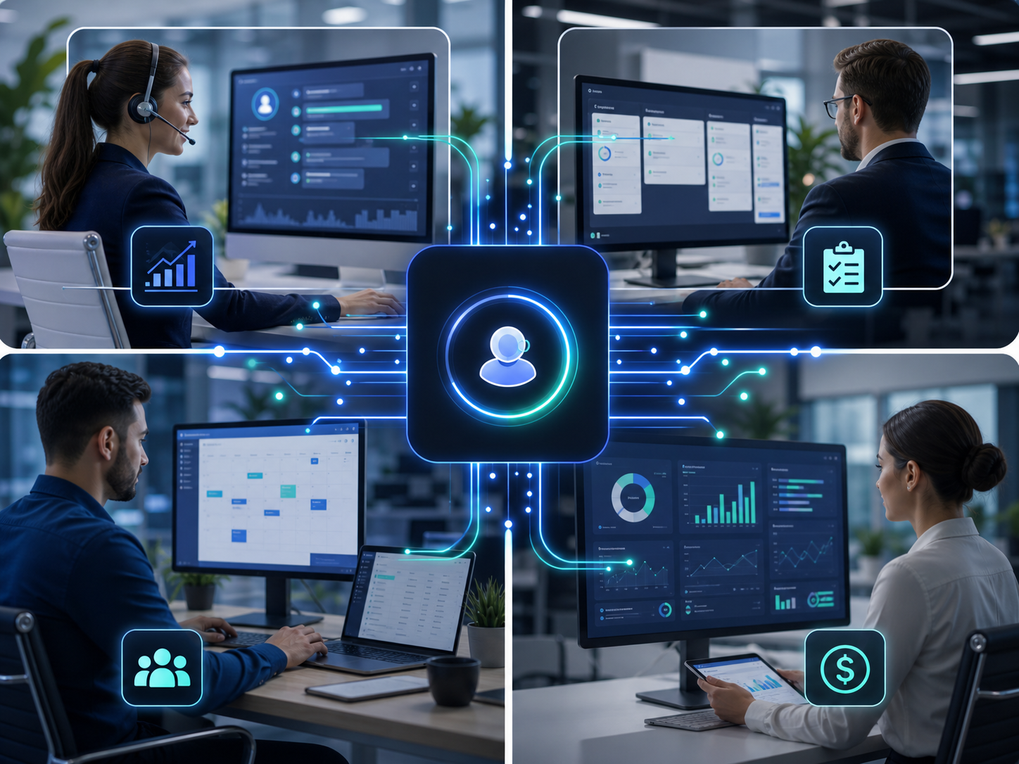 AI agent coordinating admin, sales, operations, and finance workflows