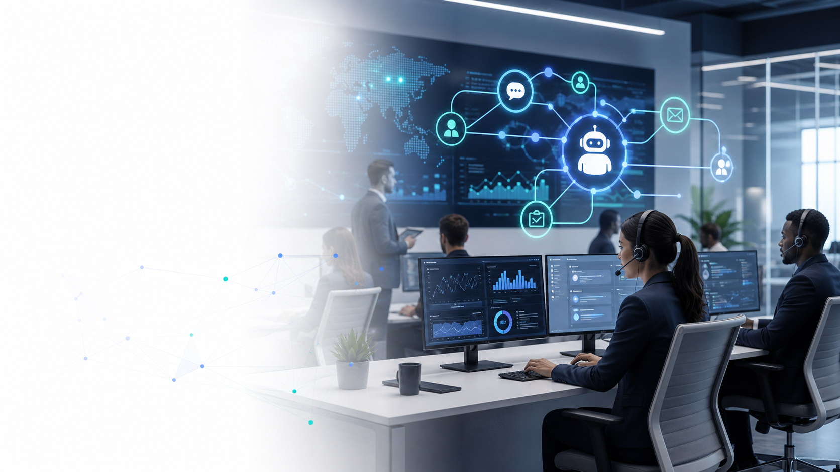 AI agent workflow helping a business operations team manage inquiries, tasks, approvals, and dashboards