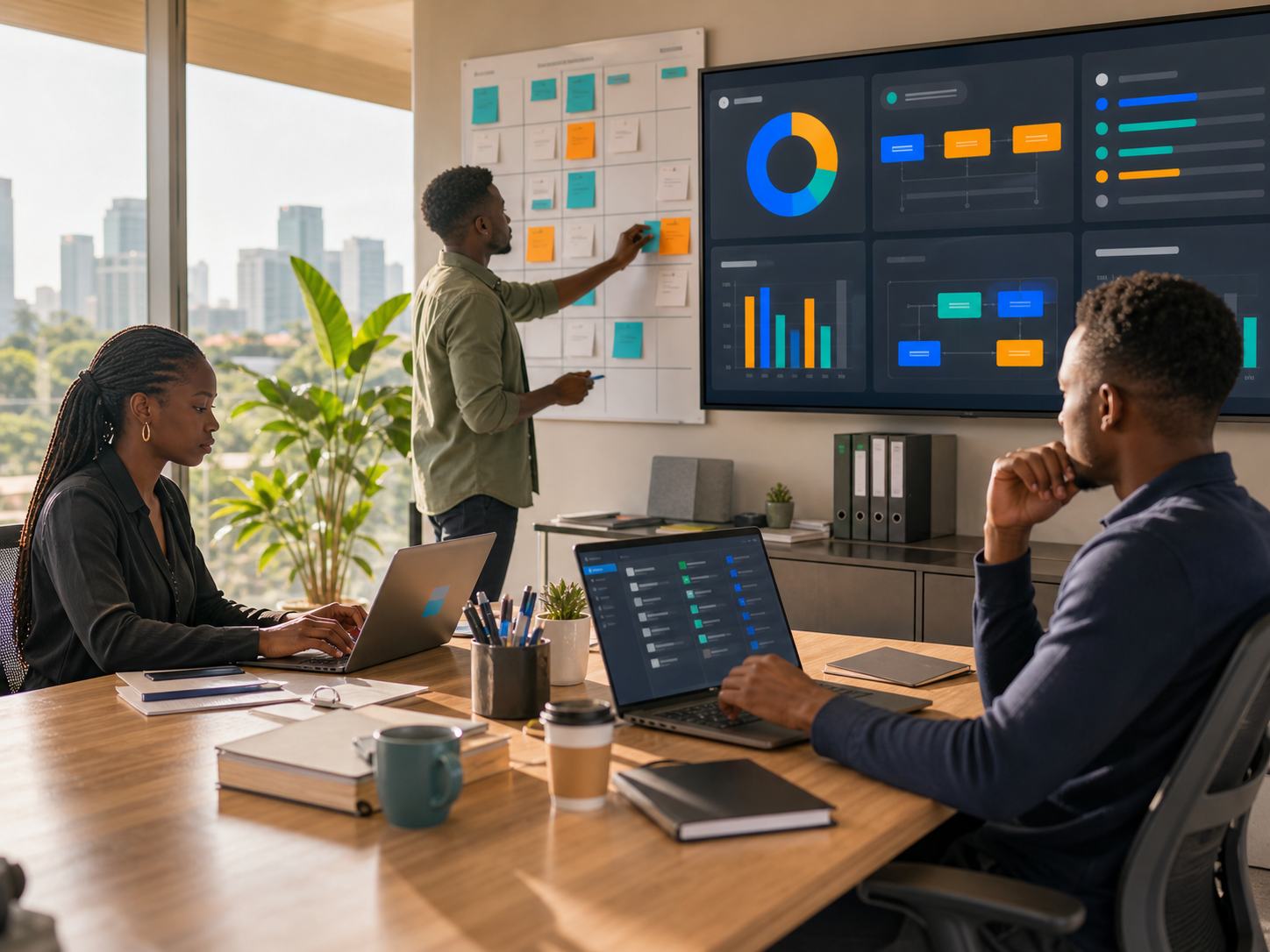 African operations team coordinating automated business workflows